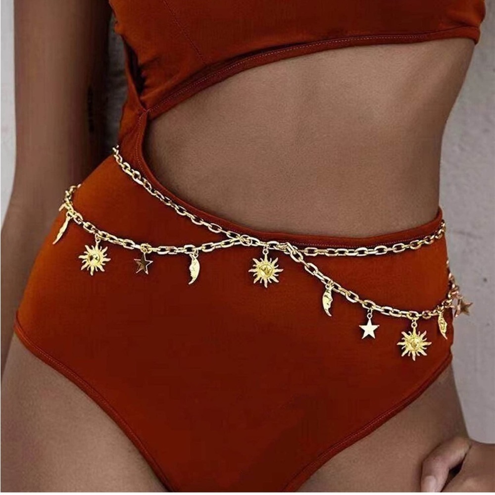A marketplace listing photograph of a body chain priced in September 2026